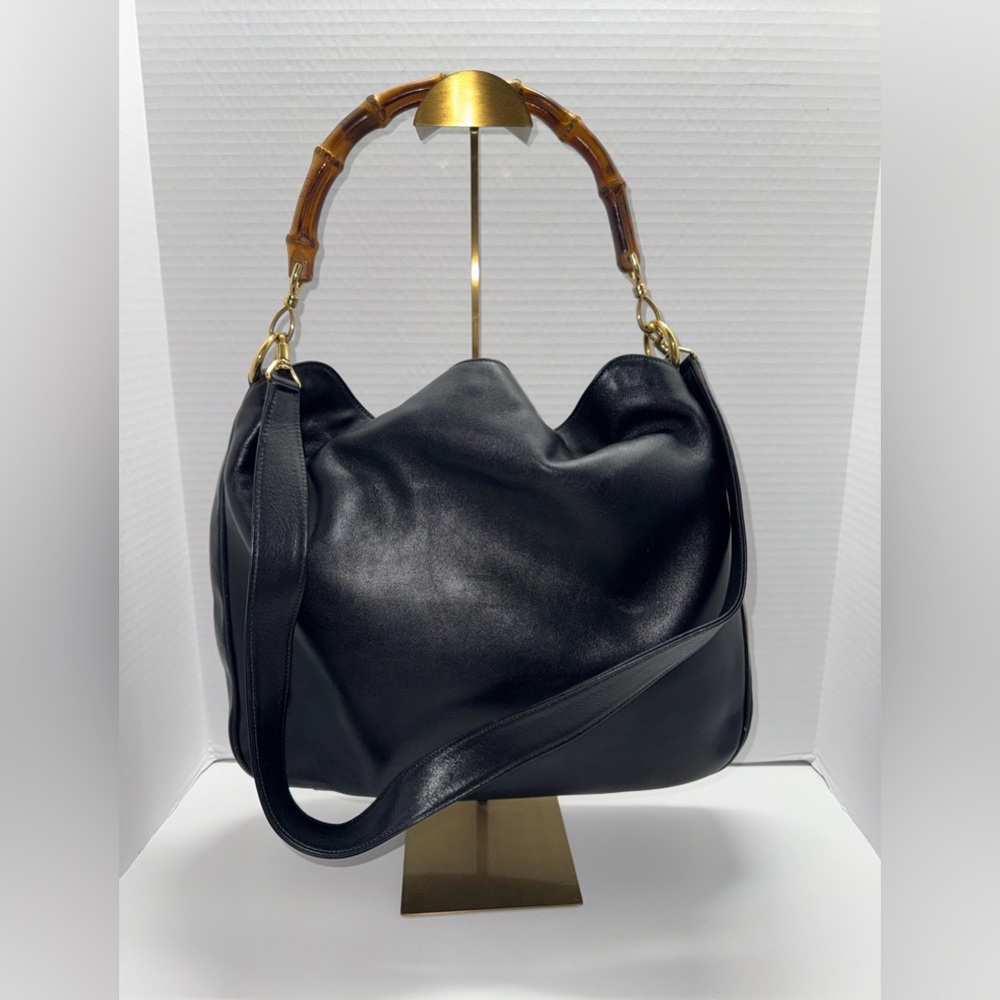 GUCCI Black Leather Handbag with Bamboo Handle - Picture 2 of 7